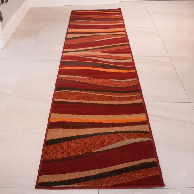 The Rug House Red Wave Living Room Rug, W: 240 cm, D: 60 cm