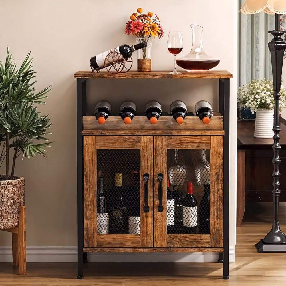 FLAVORA Industrial Wine Rack Cabinet Mini Drink Bar in Brown, W: 100 cm, D: 60 cm, H: 60 cm – 3