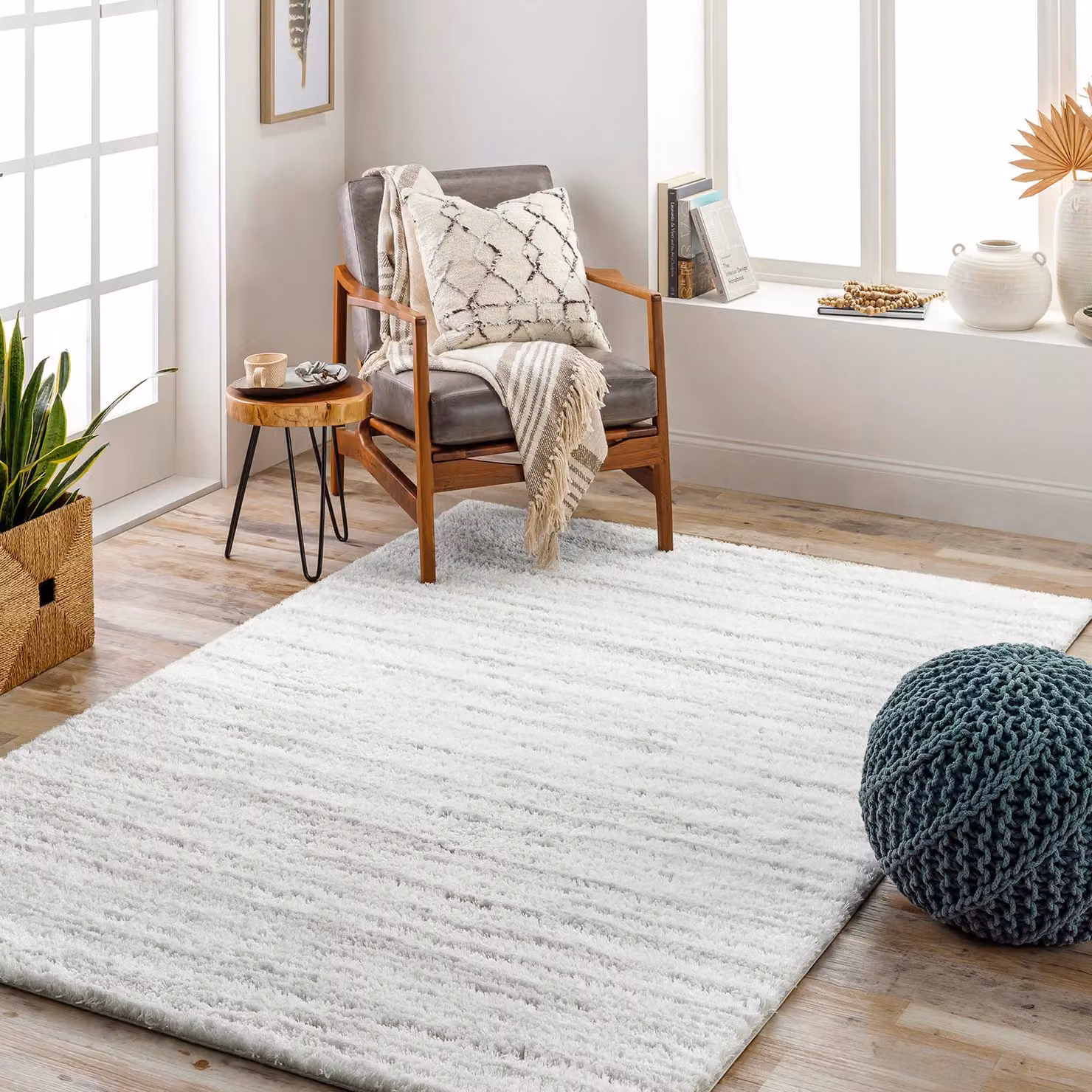Livabliss Cloudy Shag Modern Round Plush Pile Rug in Light Grey, Diameter: 160 cm – 4