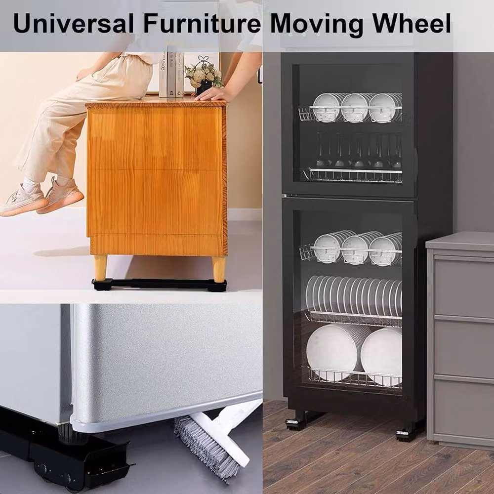 ATEK Heavy Duty Appliance Rollers, 2 Pack Adjustable Furniture Moving Wheels with Brake, White and Black – 5