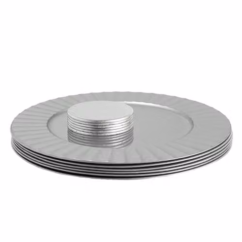 Argon Tableware 12pc Silver Flute Round Charger Plate Set with Coasters, Diameter: 33 cm