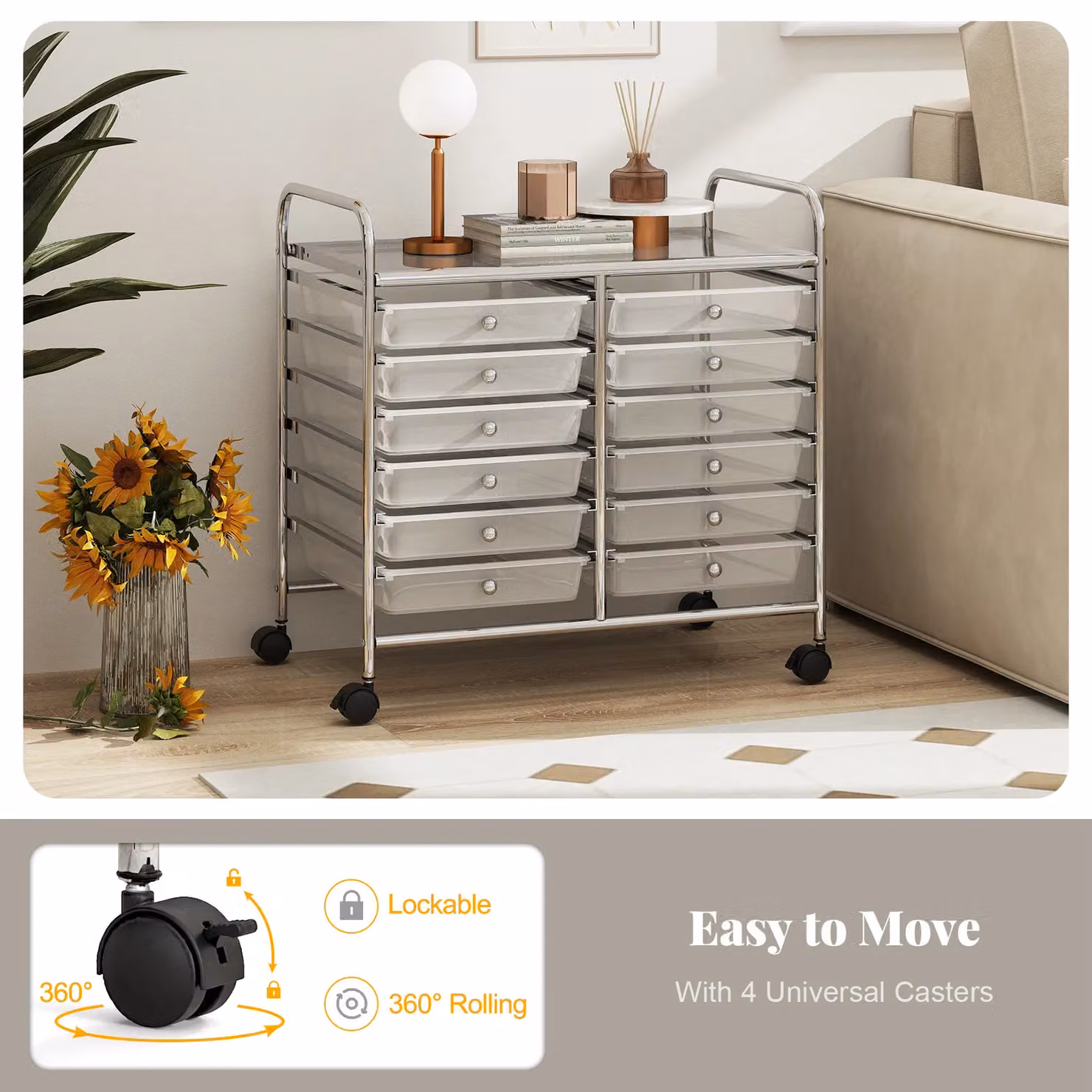 Gymax 12-Drawer Multi-Purpose Utility Storage Rolling Cart with Handles in Transparent Clear – 3