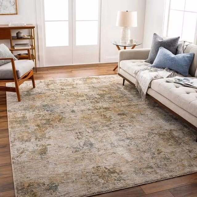 Livabliss Naila Abstract Marble Fringe Living and Dining Room Rug in Beige, Yellow and Blue, W: 200 cm, D: 290 cm – 1