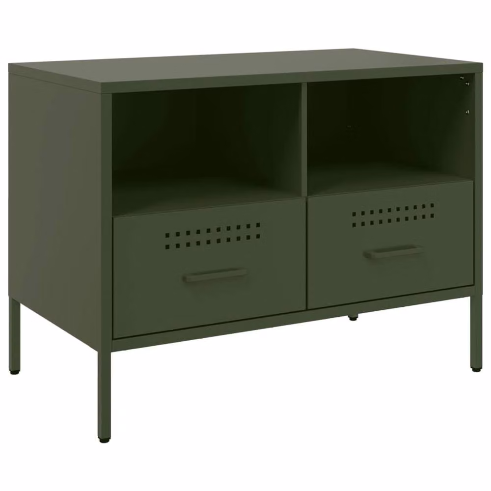 Berkfield Home Set of 2 Modern Metal TV Cabinets in Olive Green, W/D/H: 68 x 39 x 50.5 cm – 4