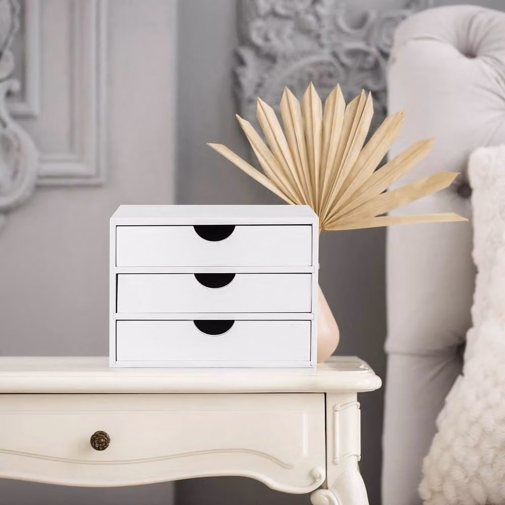 Kelvenix White 3 Drawer Bamboo Home Office Desktop W/D/H: 60 x 32.5 x 25 x 18.3 cm – 2