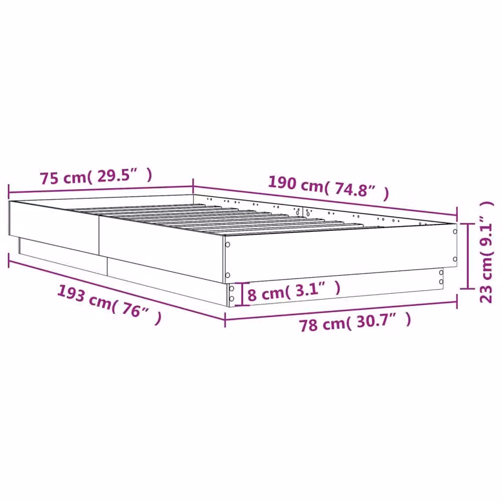 Berkfield Home Sonoma Oak Small Single Bed Frame in Light Brown, W/D/H: 75 x 190 x 23 cm – 3