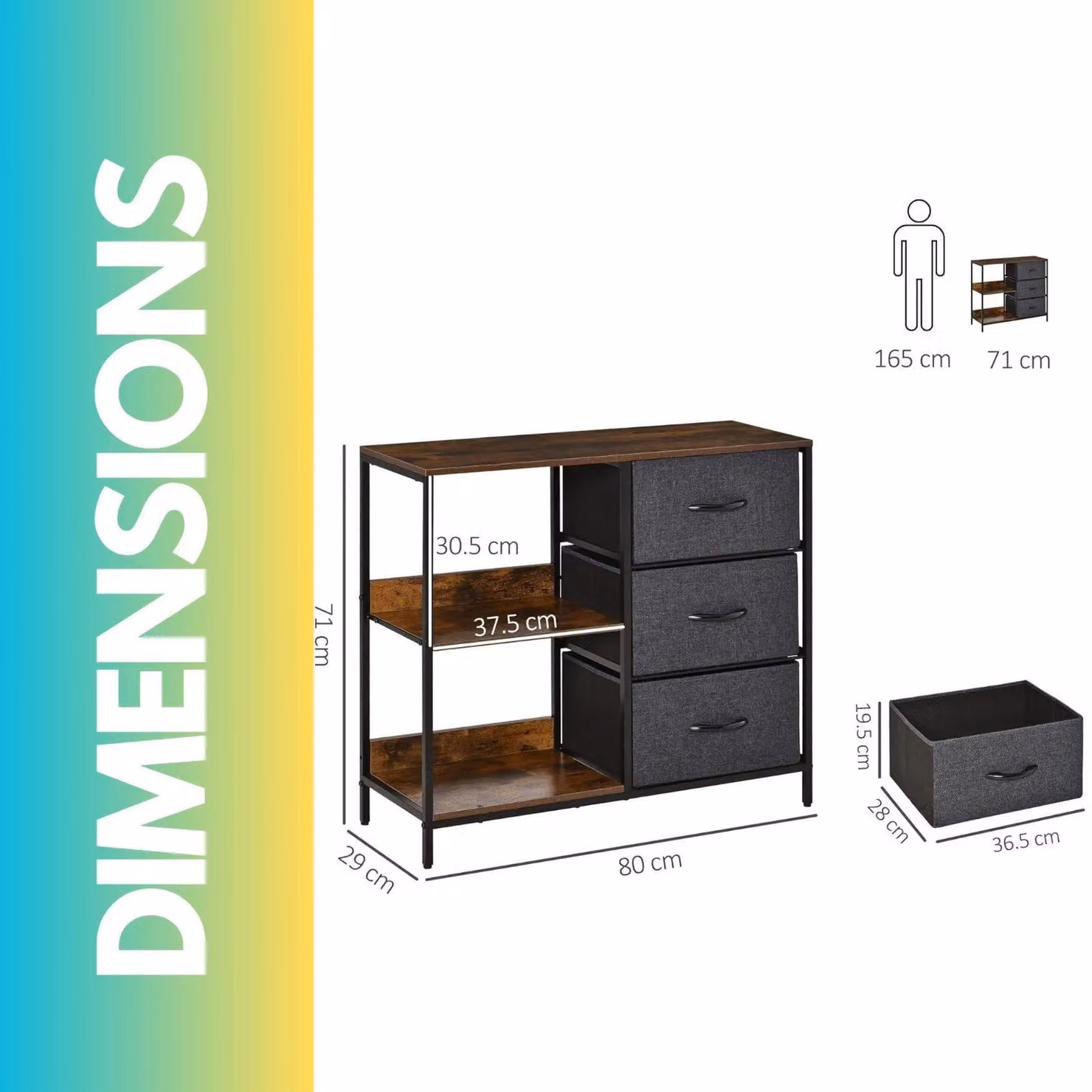 Pirlo Plush Brown Bedroom Chest with 3 Fabric Drawers and Shelves – 2