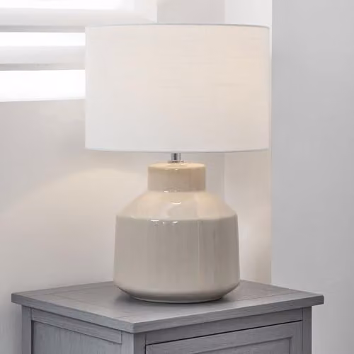 Pacific Lifestyle Ceramic Table Lamp with White Fabric Shade in Beige and White, H: 44.5 cm, W: 30.0 cm, D: 22.0 cm