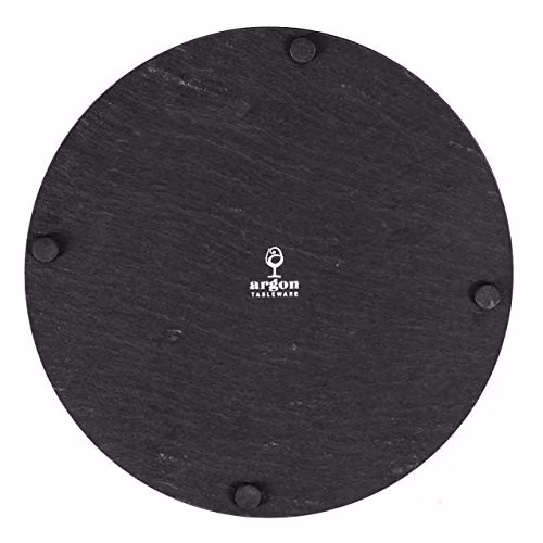 Argon Tableware Round Black Slate Coasters, 6 Piece Set with Holder, Diameter: 10 cm – 3