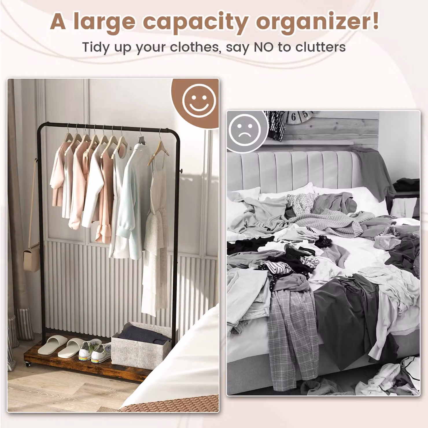 Costway Industrial Metal Clothes Rail on Wheels in Brown – 4