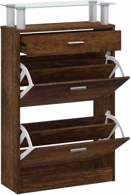 Berkfield Home Smoked Oak Shoe Cabinet in Brown, W/D/H: 63 x 24 x 104 cm