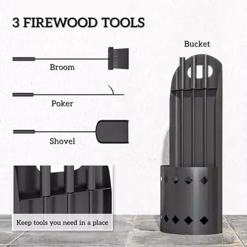 Outsunny 4 Piece Metal Fireplace Companion Set in Black – 3