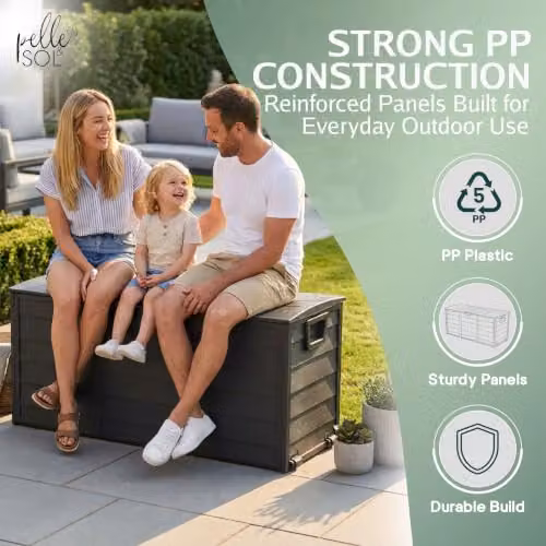 Pelle & Sol 290L Plastic Outdoor Storage Box with Castors for Garden, Balcony and Terrace in Grey or Black – 4