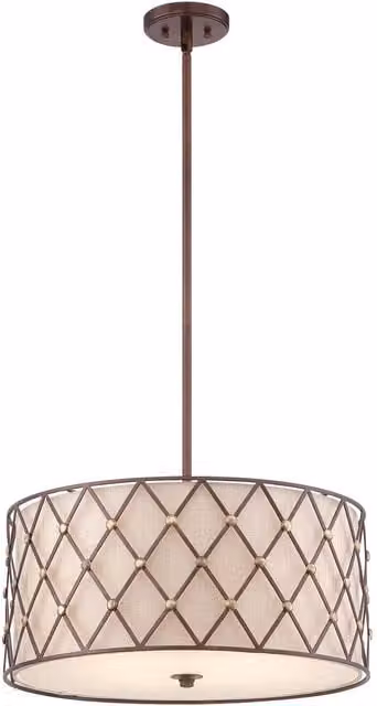 Loops 4 Bulb Copper Canyon Suspended Cylinder Ceiling Pendant Light Fitting with Fabric and Metal Details, Beige, W/D/H: 25.4 x 25.4 x 559 cm