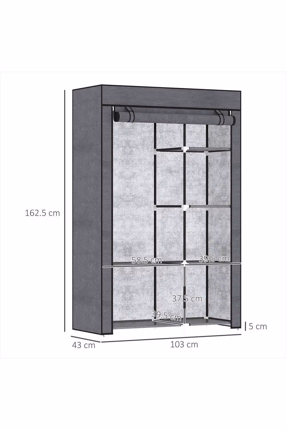 ERGOVEXA Grey Fabric Wardrobe with Roll Shutter, Internal Shelves and Hanging Rail, H 162.5 x W 103 x D 43 cm – 2