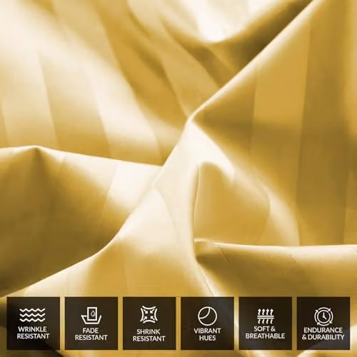 Lazzaro Home Yellow Embossed Stripe Microfibre Duvet Cover and Pillowcase Set, Super King Size – 3