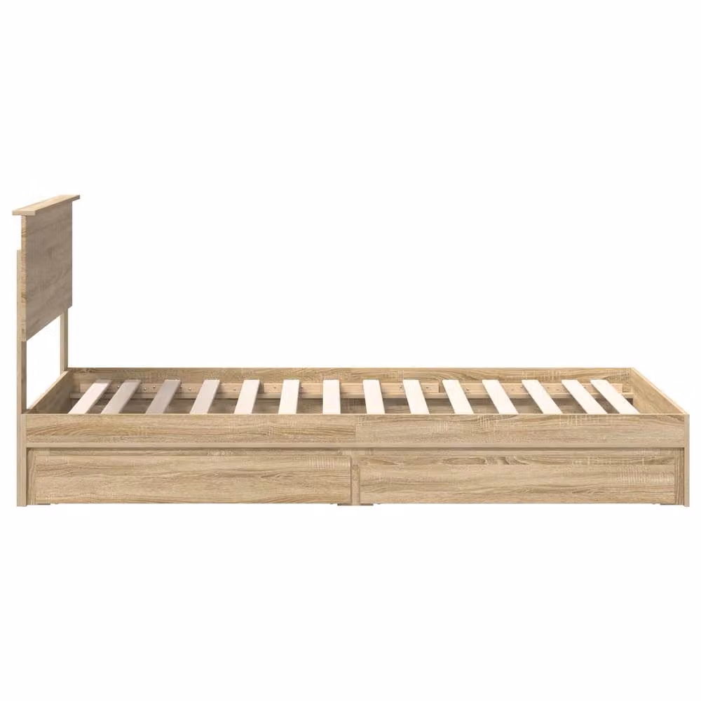 Berkfield Home Storage Bed with Drawers in Sonoma Oak and Brown, W/D/H: 100 x 200 cm – 2