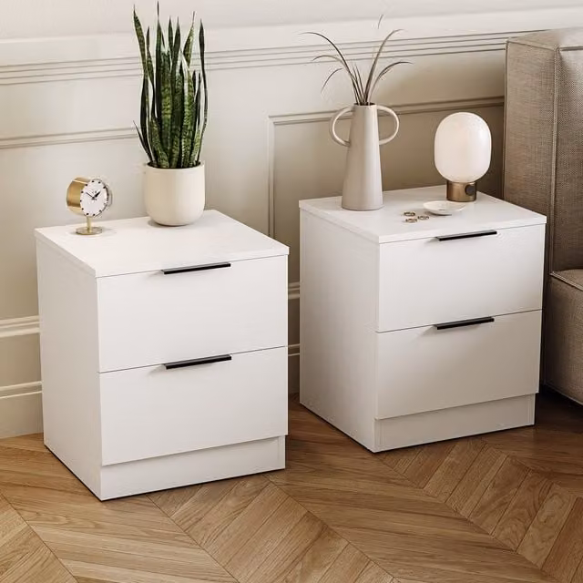 Vida Designs Trega 2 Drawer Bedside Chest Set of 2 in White