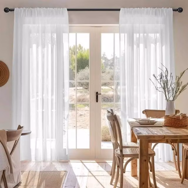 PAWNORA Pair of White Transparent Voile Fabric Curtains with Rod Pocket, Height: 206 cm