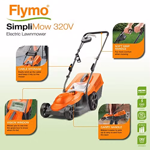 Flymo SimpliMow 320V Corded Electric Rotary Lawnmower in Orange with Collection Bag – 2