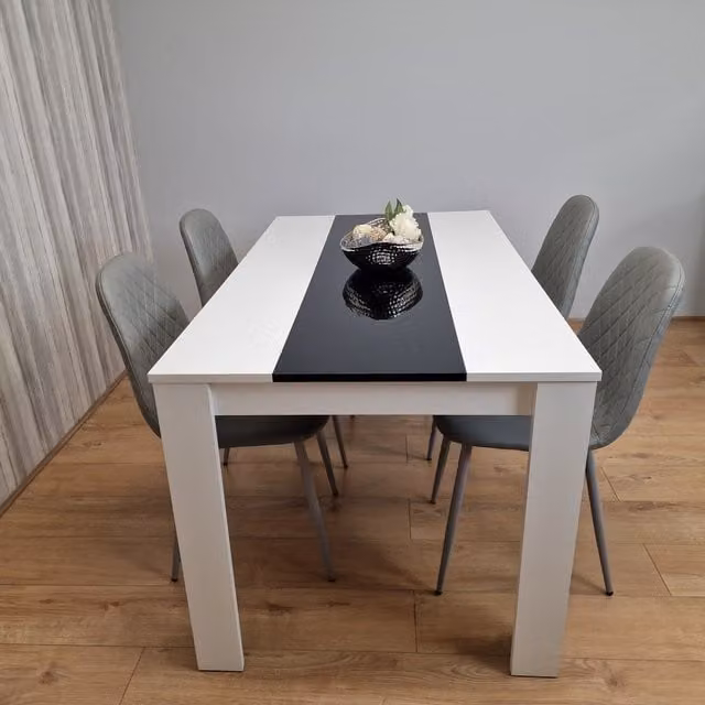 Kosy Koala Modern Rectangular Dining Table and 4 Grey Chairs Set in Black and White