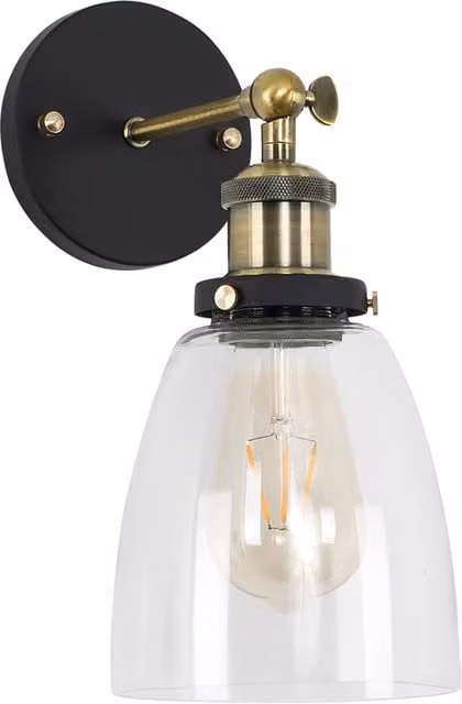 Ambrose Industrial Gold and Brass Metal Wall Lantern with Transparent Glass