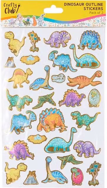 Crafty Club Pack of 2 Dinosaur Outline Paper Stickers in Multicolour, Gold and Blue