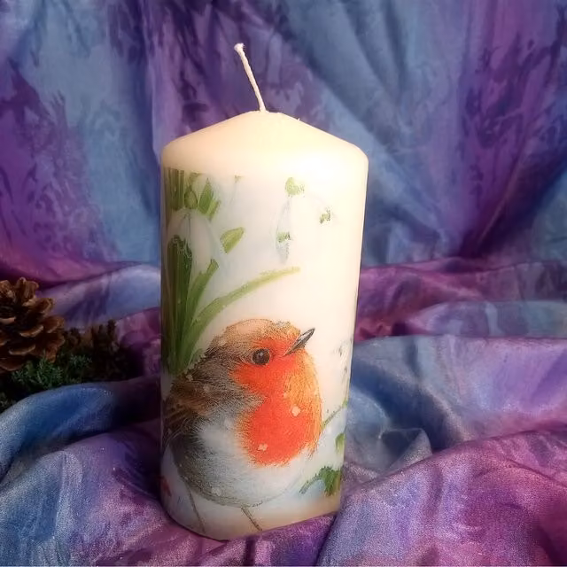 Viki Christmas Robin White Round Tabletop Pillar Candle, Pack of 6