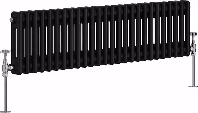 Right Radiators Double Column Horizontal Traditional Radiator in Black, Width: 119 cm