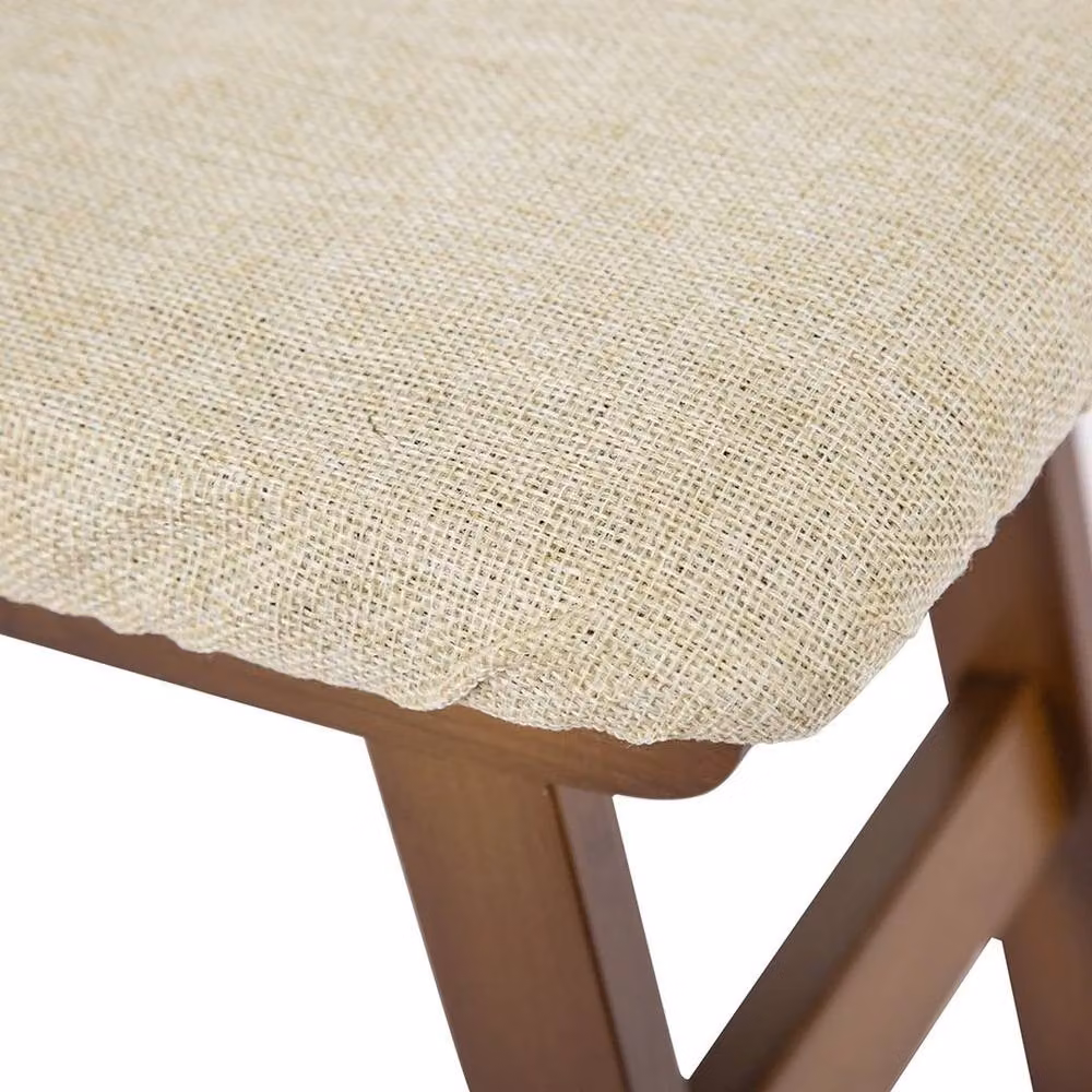 KORVIXA Bamboo Footstool with Soft Beige Fabric Cushion, W/D/H: 100 x 100 x 100 cm – 2