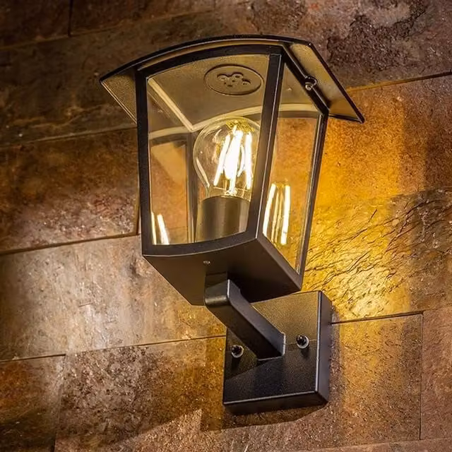 CGC Interiors ALLY Modern Black Metal Garden Wall Light Lantern with Transparent Diffuser, Diameter: 22 cm