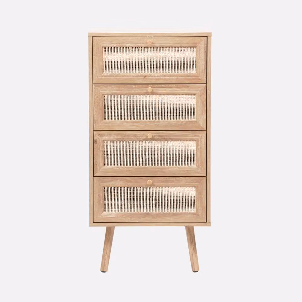 sweeek 4-Drawer Chest with Wood and Cane Effect in Light Brown, W/D/H: 96 x 39.5 x 48 cm – 2