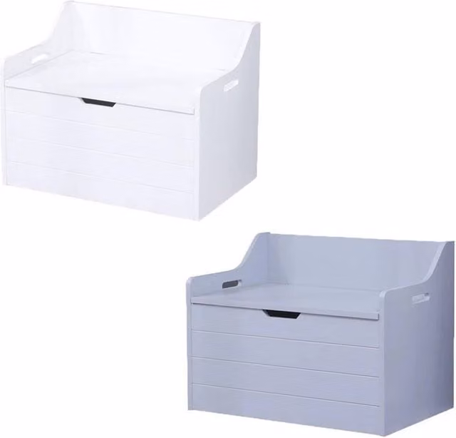 Havendro Large Wooden Toy Box in White for Childrens Bedrooms, W/D/H: 100 x 40 x 42.5 cm