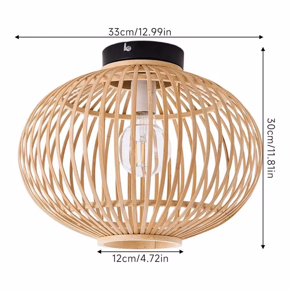 KORVIXA Boho Rattan and Iron Ceiling Light Shade in Gold and Sand with Wood and Brass Accents – 2