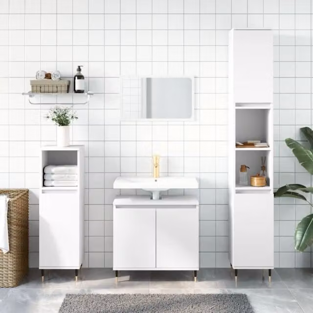 Berkfield Home Modern 3 Piece White Matt Bathroom Cabinet Set with Hinged Doors and Internal Shelves