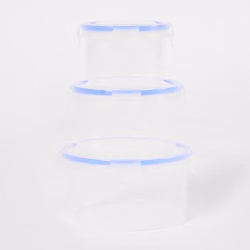 OHS 3 Pack Round Airtight Plastic Food Storage Containers with Lids, Leakproof and Stackable, White and Transparent