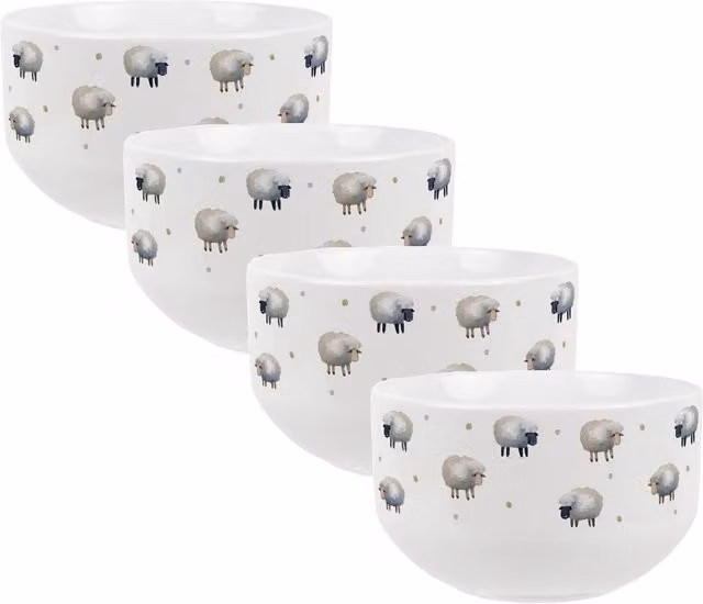 Purely Home Spring Sheep Dotted Ceramic Cereal Bowl in White