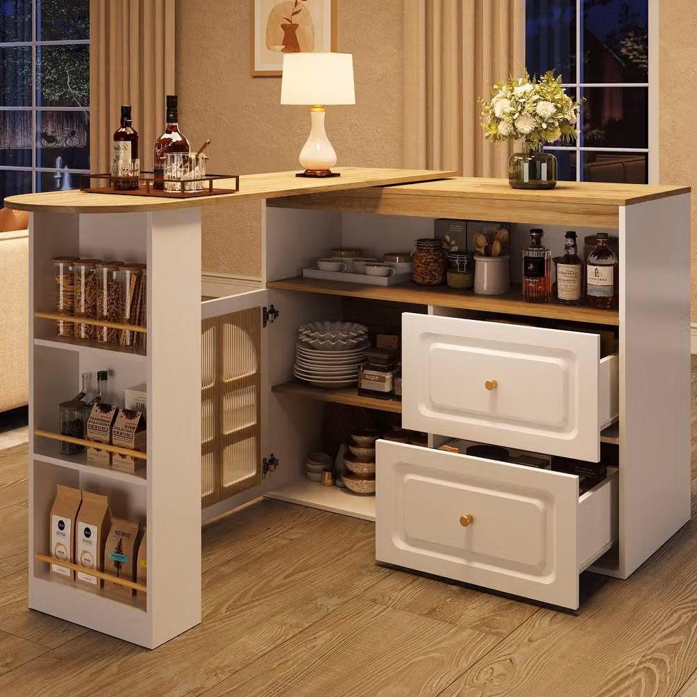 Matteo White Rotating Extendable Sideboard Cabinet with Glass, Drawers and Integrated Lighting – 2