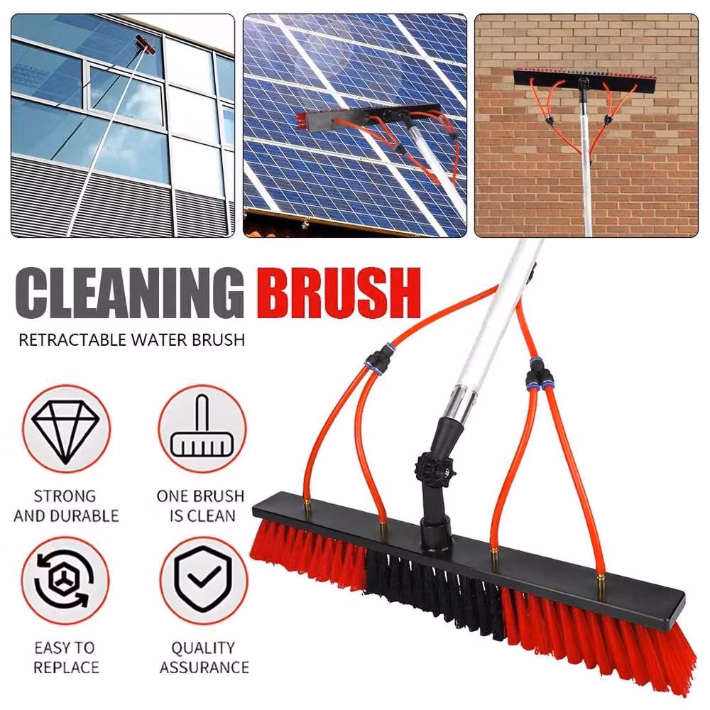 KORVIXA Water Fed Window Cleaning Pole and Roof Brush Kit with Telescopic Handle and Microfibre Brush in Multicolour – 3