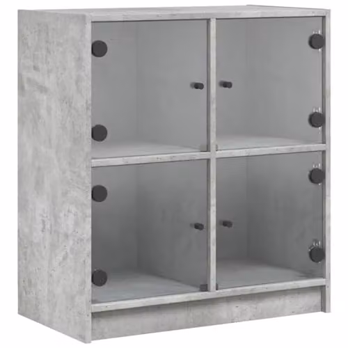vidaXL Modern Side Cabinet with Glass Doors, Grey, W: 68 cm, D: 37 cm, H: 75.5 cm