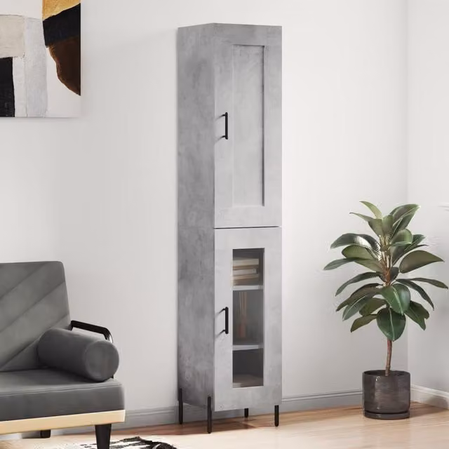 Berkfield Home Highboard in Concrete Grey, W/D/H: 34.5 x 34 x 180 cm