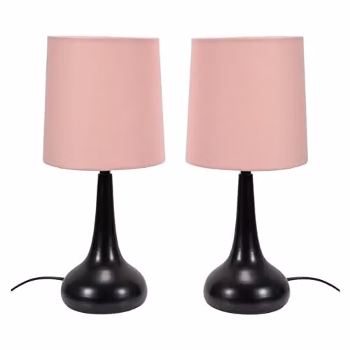 ValueLights Black Teardrop Touch Dimmer Table Lamp with Blush Pink Fabric Shade and LED Bulb