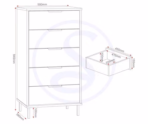 Seconique Madrid 5 Drawer Chest of Drawers in Grey and White Gloss – 3