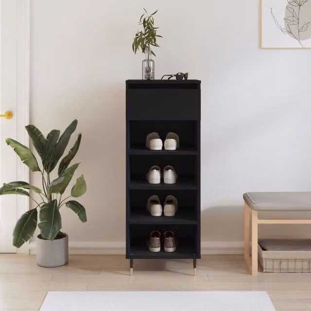 Berkfield Home Modern Black Shoe Cabinet with Drawers and Open Shelf, W/D/H: 40 x 36 x 105 cm