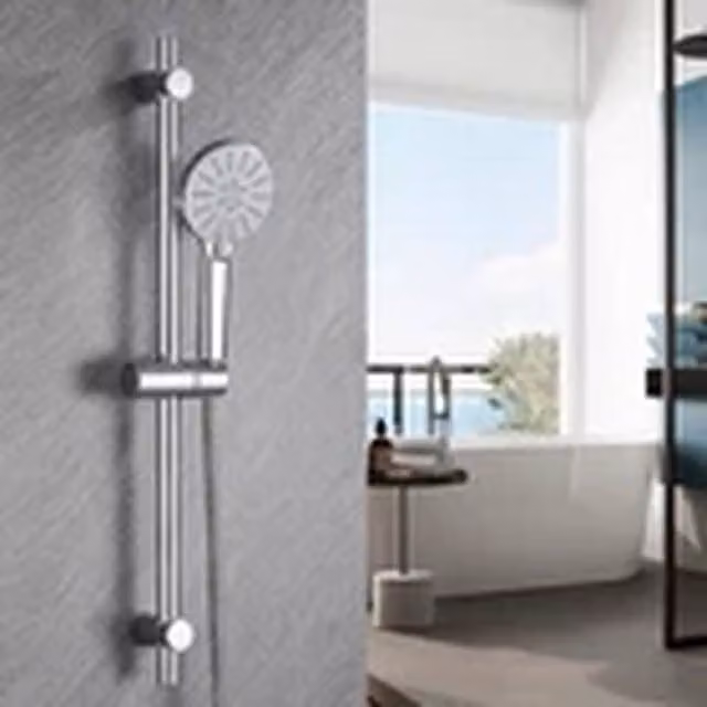 EONLION Chrome Adjustable Shower Slider Rail Set with Shower Head and Hose in Silver – 1