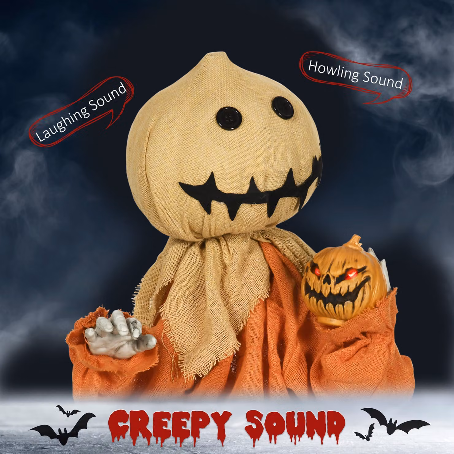 HOMCOM 80cm Halloween Scarecrow Decoration with Light Up Eyes and Sound Activation in Red – 4