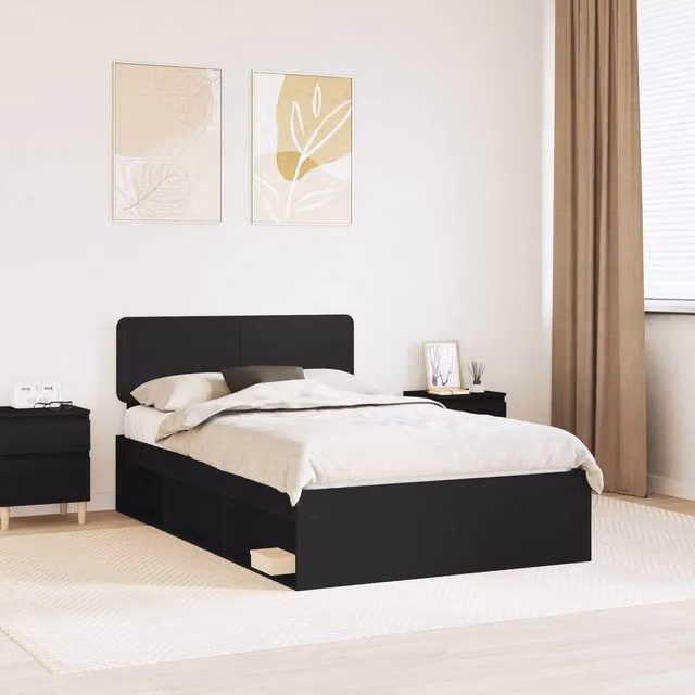 Berkfield Home Modern Bed Frame with Headboard in Black Solid Pine Wood, W: 135 cm, L: 190 cm – 1