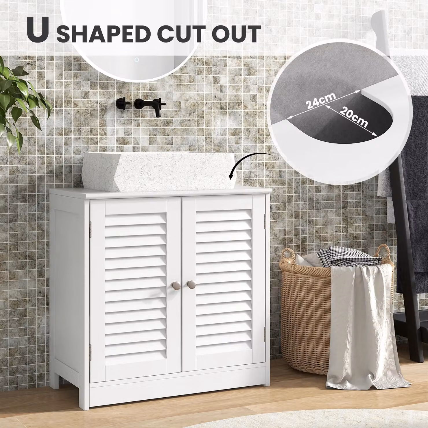 Gymax Freestanding White Lacquered Bathroom Under Sink Cabinet with Roll Shutter Doors and Internal Shelves – 2