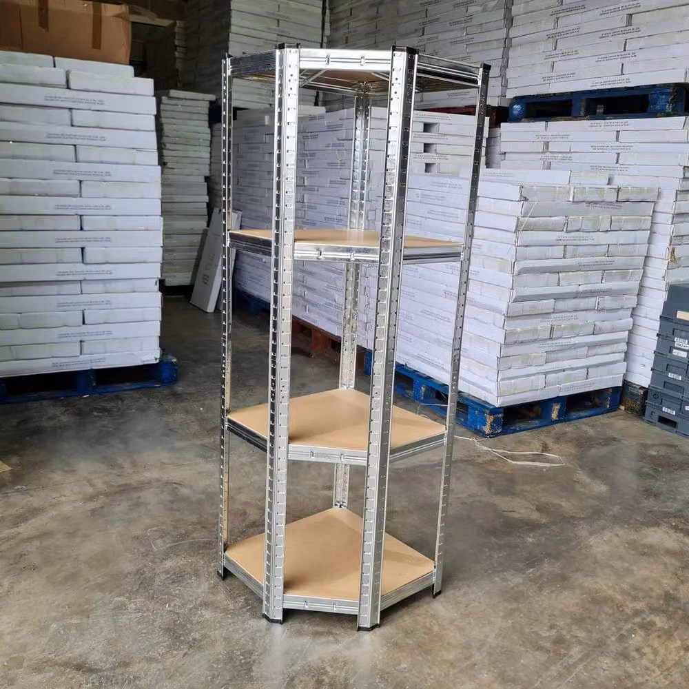 FLAVORA Heavy Duty Galvanised Metal Corner Storage Racking in Silver, W/D/H: 52 x 52 x 150 cm – 3