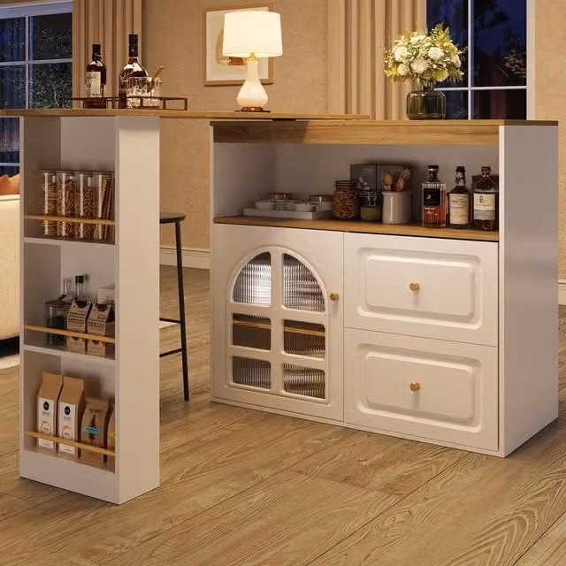 Merax White Rotating Kitchen Island Bar Table with Arched Glass Door, W/D/H: 104.0 x 39.0 x 39.0 cm – 1